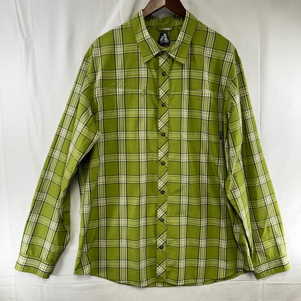 Eddie Bauer First Ascent Shirt Mens XL Tall Green Plaid Snap Front Long Sleeve